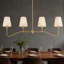 Antique Brass Gold Linear Chandeliers for Dining Room with Fabric Shades, 4-Light