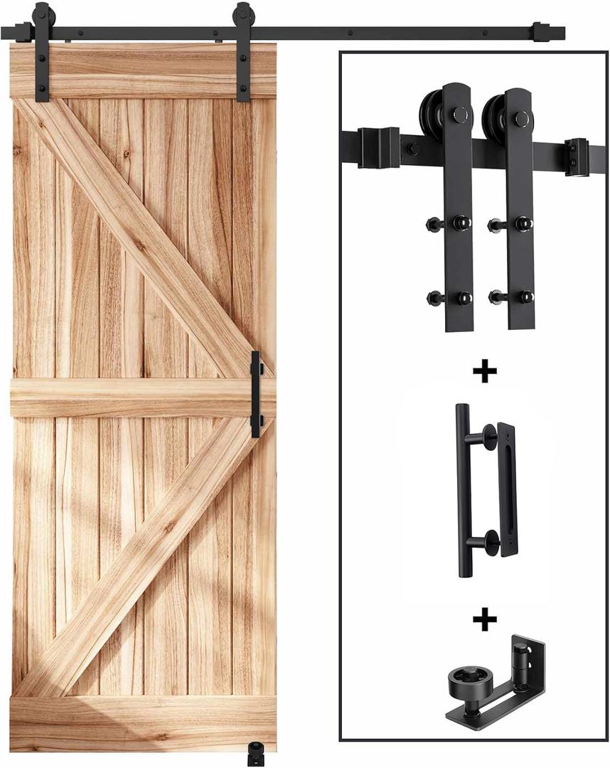 EaseLife 5.5 FT Sliding Barn Door Track and Handle Hardware Kit, Straight Pulley,Slide Smoothly Quietly,Easy Install (5.5FT Track Kit for 30"~33" Wide Single Door)