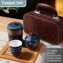 Portable Chinese Tea Set with Carrying Case, Navy Blue Ceramic, Gold Floral Design, Travel Teapot with Filter and 3 Tasting Cups