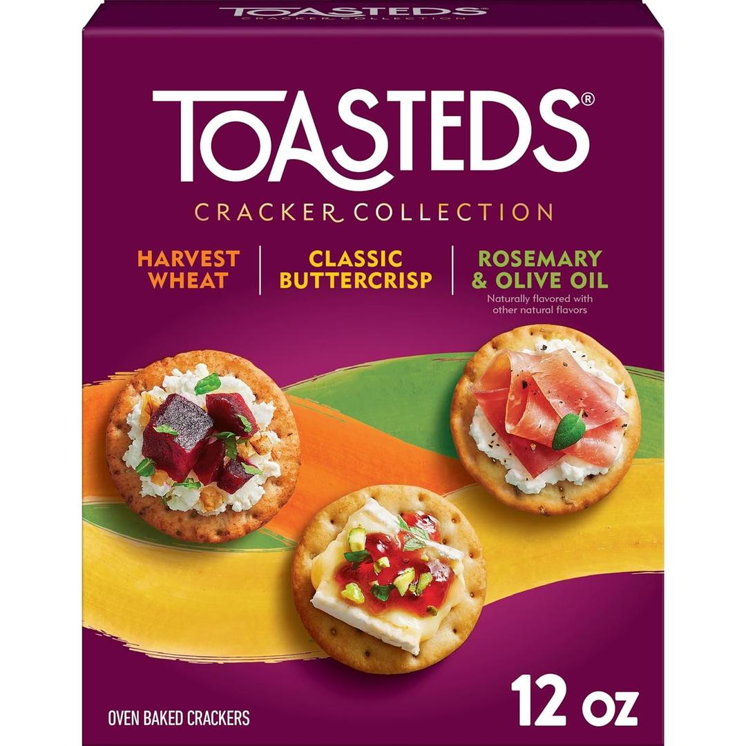 Toasteds Crackers, Cracker Collection, Lunch Snacks, Variety Pack, 12oz Box (1 Box) (EXP 09/19/26)