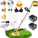 20000 RPM Electric Weed Wacker Cordless Weed Eater Battery Powered 21V, 4-in-1 Brush Cutter/String Trimmer/Grass Trimmer/Lawn Mower, 6″ Edger Stringless Weed Trimmer with Blade,2 Battery