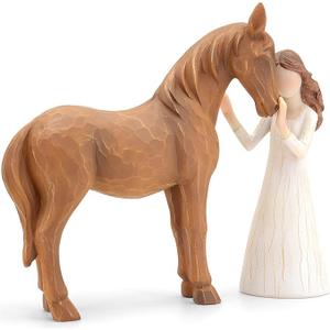 Horse Gifts for Girls Women - Girl Embraces Horses Figurine Gifts for Horse Lovers Women Sculpted Hand-Painted Resin Decor Cowgirl Equestrian Gifts Stuff