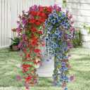 Artificial Hanging Flowers for Outdoors, 6 Pcs Fake Plant for Spring Summer Decoration, UV Resistant Realistic Silk Faux Flowers Outside Indoor Planter Porch Patio Balcony Yard Decor