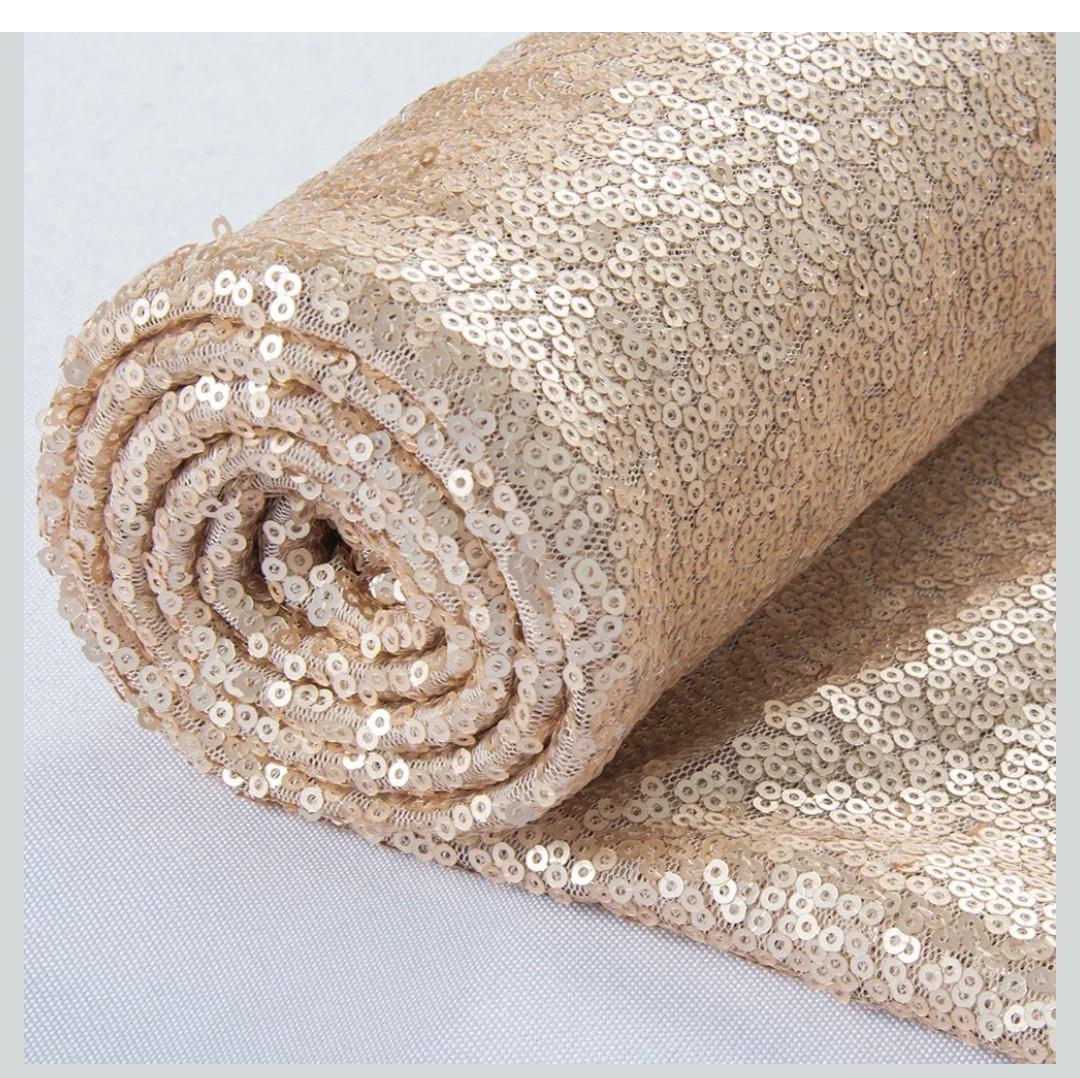 ShinyBeauty 3 Feet 1 Yards Champagne Sequin Fabric by The Yard, Sequin Fabric, Tablecloth, Linen, Sequin Tablecloth, Table Runner Photo Booth Backdrop, Sequin Fabric for Sewing (Champagne)