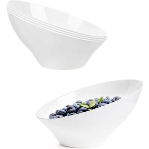 BESTVIP 8oz White Plastic Serving Bowls for Party - 12 Pack Angled Disposable Serving Bowls, Party for Chips, Snacks, Fruit, Salad - Bowls for Parties, Daily Use, Catering, Christmas