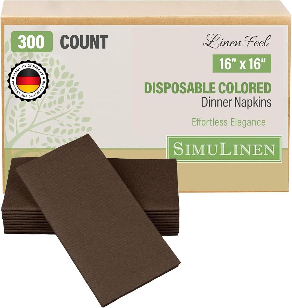 SimuLinen Brown Linen Feel Disposable Dinner Napkins - Cloth-Like Kosher Napkins for Weddings and Showers, Decorative 16"x16", Box of 50