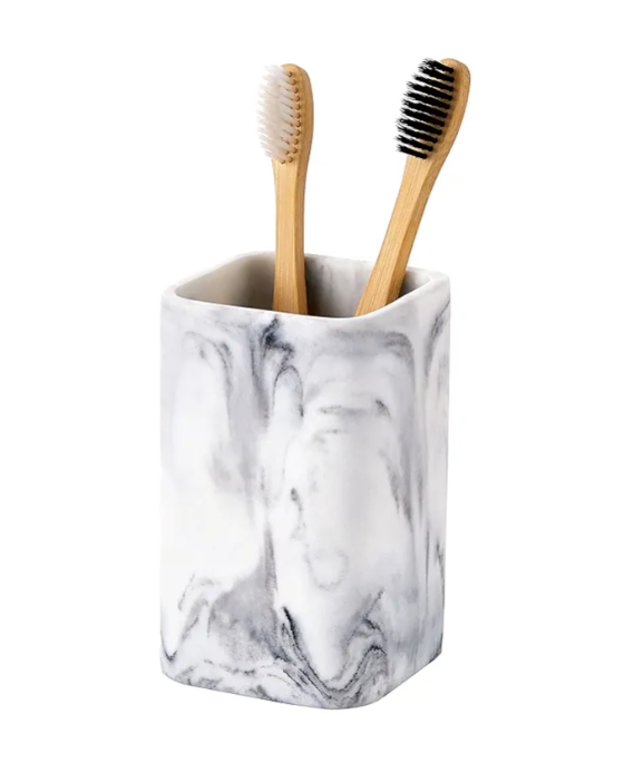 ZCCZ Toothbrush Holder for Bathrooms, White Marble Look Toothpaste and Makeup Holder, Brushes and Razors Holder, Vanity Bathroom Countertop Organizer, Toothbrush Cup
