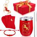 5 Pcs Year of the Horse 2026 Stainless Steel Mug with Lid Horse Keychain Beaded Bracelets with Box Chinese Lunar New Year Tumbler Gifts Red China Decorations