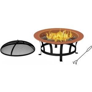 Fire Pits for Outside Wood Burning 30" Outdoor Fire Pit with Copper-Tone Steel Bowl, Mesh Cover, 22.5" Cooking Grate & Poker Heavy-Duty Patio or Backyard Fire Bowl Copper and Black