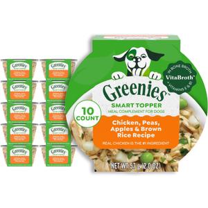 Greenies Smart Topper High Protein Wet Mix-in for Dogs, Chicken, Peas, Apples & Brown Rice Recipe in Vitabroth Broth - Bone Broth + Vitamins E & B1, 10 Count, Best By 05/15/26