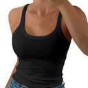 GEMBERA Women Spaghetti Strap Scoop Neck Ribbed Tank Tops Slim Fitted Cotton Camisole Basic Sleeveless Layering Shirts (Black, XL)
