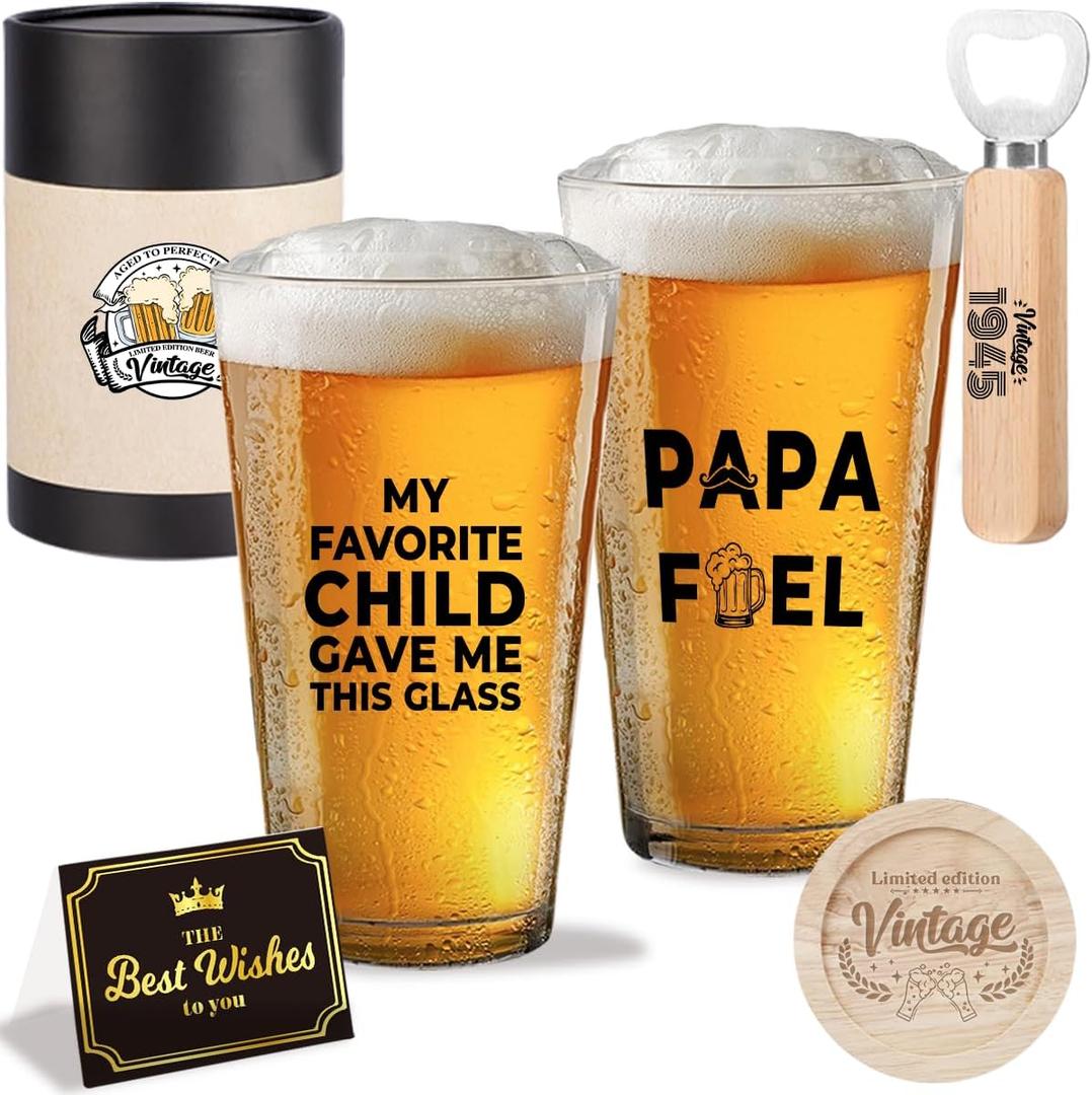 Funny Dad Grandpa Papa Fathers Day Retirement Gift Christmas Retired Valentines Birthday Gifts for Men Dad Grandpa Papa Father Daddy Beers Lovers Cool Beer Drinking Glass Gift