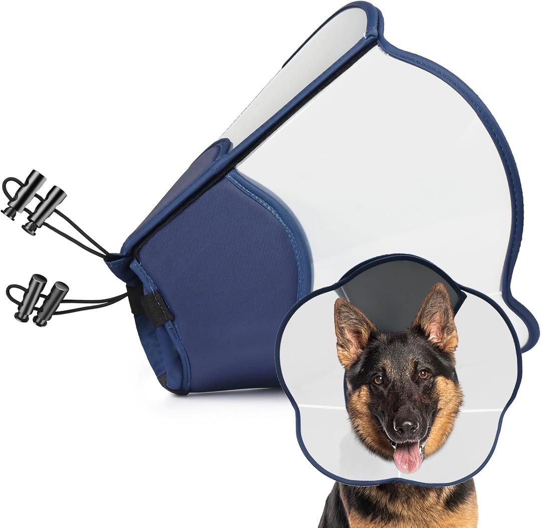 Hard & Heavy Plastic Dog Cone Collar Alternative for Extra Large Dogs (Adult Lab Golden GSD) After Surgery, Adjustable Pet Recovery Cone Anti-Lick, Elizabethan Protective Cone of Shame for Healing (XL(Neck Girth:16.9"-20.8"), Navy Blue)