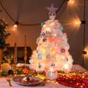 HMASYO Small Christmas Tree with Lights and Ornaments, 22 Inch Pink Tabletop Mini Christmas Tree with Light, Star Topper, DIY Artificial Table Top Xmas Tree for Holiday Indoor Home Decoration