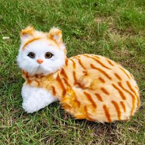 Realistic Orange Tabby Cat Figurine for Indoors Interesting Decoration Soft Hollow 8-Inch Faux Fur Design for Photography Prop or Desktop Art