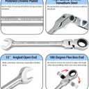 15mm Flex Head Ratchet Wrench, 12 Point Chrome Vanadium Steel Combination Spanner with 72 Tooth Ratcheting Gear, Metric Industrial Grade Tool for Automotive and Mechanical Maintenance