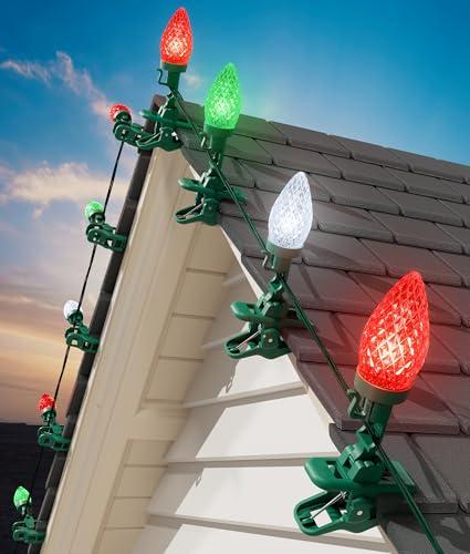 C9 LED Christmas Lights Outdoor, 99 Feet 150 LED C9 String Light with 150 Spring Clips, Waterproof Connectable Christmas Tree Lights for Outside Roofline Patio Home Xmas Decor, Red Green Pure White