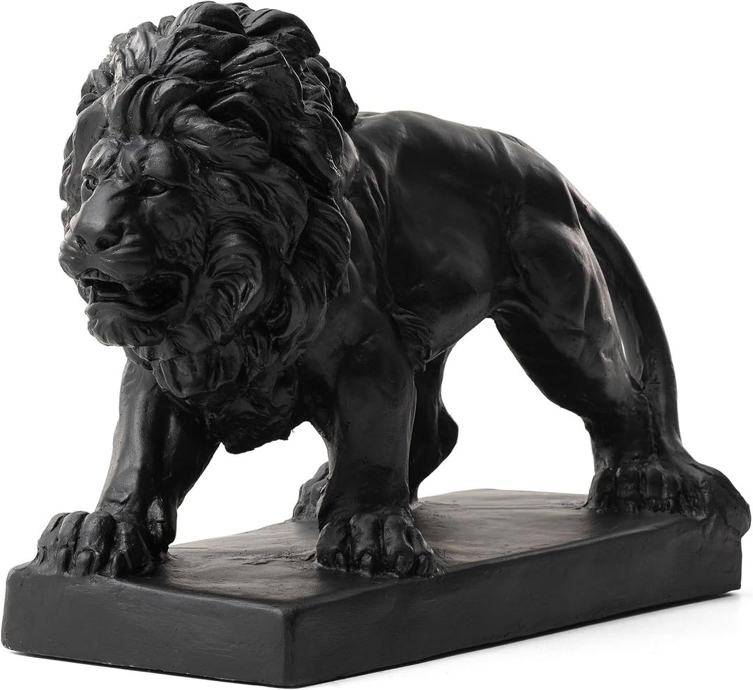 Glitzhome Guardian Walking Lion Garden Statue MGO Outdoor Decoration, 24.5" L, Black