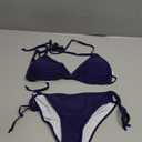 American Trends Women's String Two Piece Halter Top Triangle Bikini Set with Tie Side Bottom Sexy Swimsuit Bathing Suits (4-6, 10 Navy Blue)