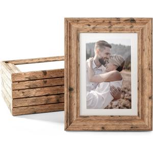 TWING 4x6 Picture Frames Set of 6, Rustic Farmhouse Picture Frame 3x5 with Mat or 4x6 Without Mat, Tabletop Display and Wall Mounting Home Decorative collage picture Photo Frames Wood Brown,Walnut