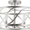 Kira Home Isabelle 16" 3-Light Modern Semi-Flush Mount Ceiling Light, Metal Drum Shade, Brushed Nickel Finish