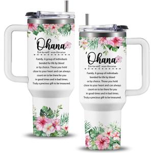 Hawaii Gifts Tumbler 40oz with Handle, Summer Hawaiian Gifts for Women, Hawaiian Tropic Ohana Coffee Cup, Christmas Birthday Appreciation Hawaii Gift for Aunt Sister Grandma Friends Colleagues