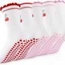 Cute Pilates Socks with Grips for Women Non-slip Grippy Yoga Sock Crew Size 7-9 for Barre Ballet Barefoot Workout (White)