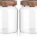 Labina Glass Storage Container Airtight Food Jars Kitchen Canister with Wood Lids, 20 Oz Wide Mouth Pantry Organization Glass Jar for Flour, Sugar, Cookie, Spagetti, Nuts and Candy (2 Pack)