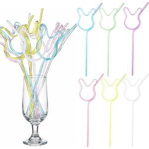 FoldTier 24 Pcs Easter Crazy Silly Bunny Straws Easter Plastic Pastel Bunny Straws for Birthday Baby Shower Spring Party Supplies Goodie Bag Basket Stuffers