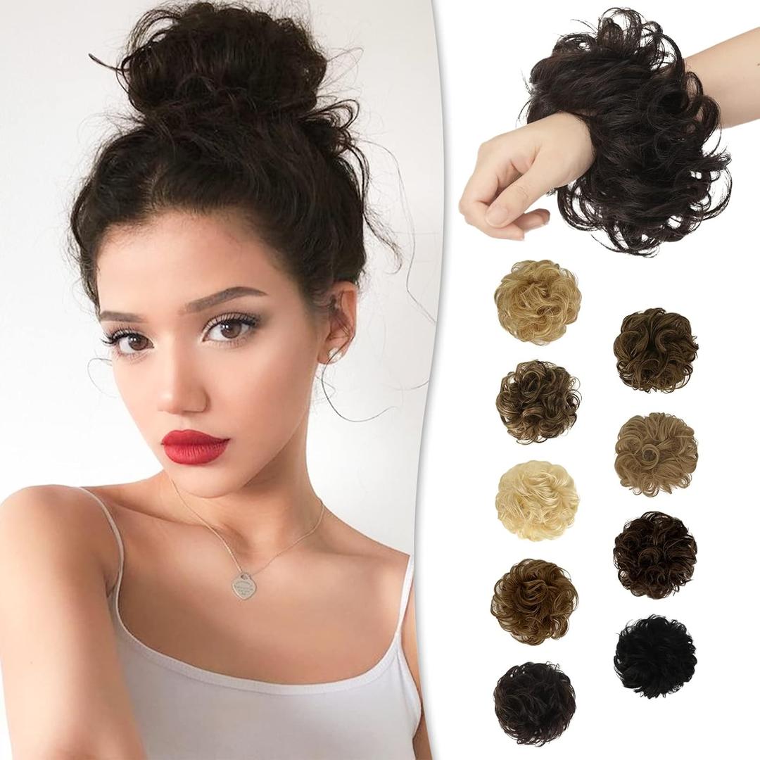 RUWISS Messy Bun Hair Piece Human Hair Messy Rose Bun Hair Buns Hair Piece for Women Real Hair Scrunchies Updo Hair Pieces Bun Extension Ponytail Messy Hair Bun (Dark Brown)