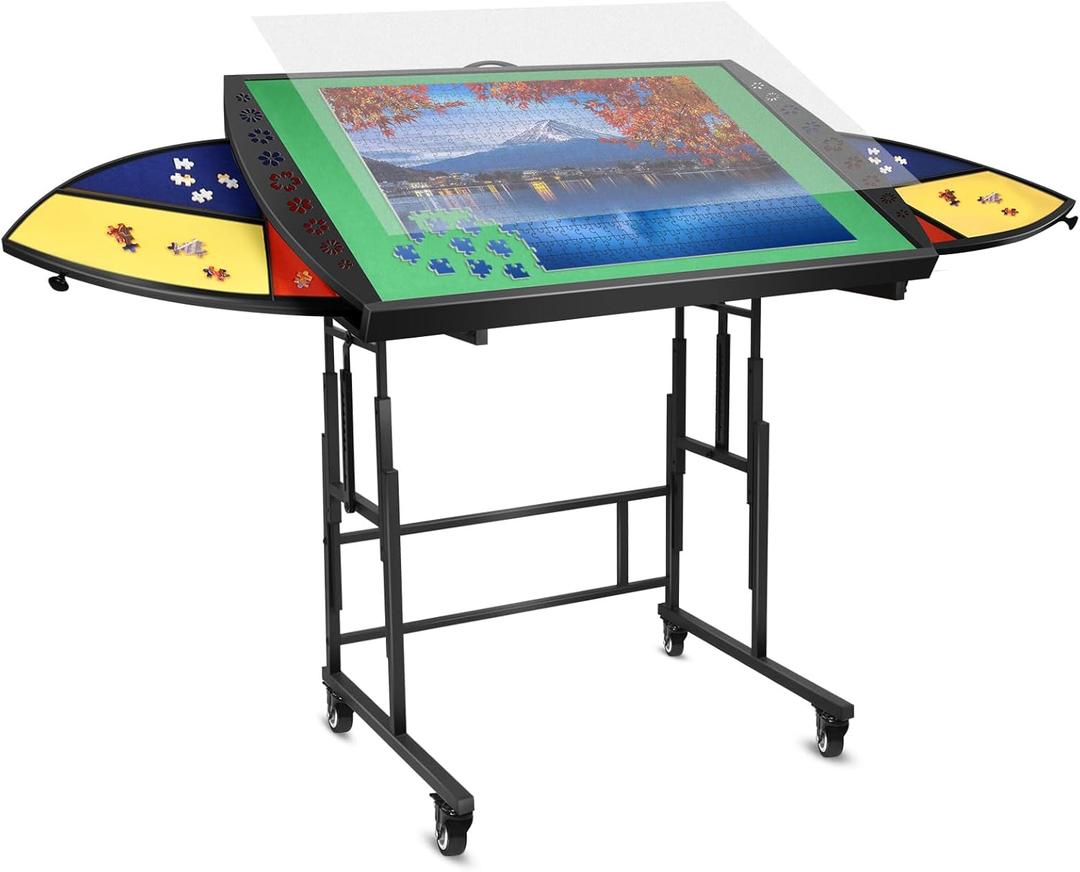 Tilting Puzzle Table with 6 Drawers-1500 Piece,Adjustable Metal Puzzle Board with Angle & Height Portable Jigsaw Puzzle Tables with Legs for Adults (Black)