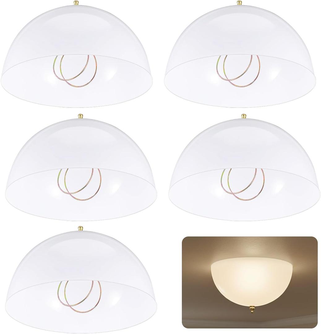 5 Pcs Clip On Dome Light Shade, Plastic Cover For A-Type Bulb, 7.68x4 Inch Round Lamp Shades For Ceiling And Wall Fixtures, Modern Lighting Decor, White