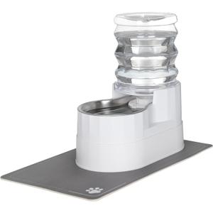 RIZZARI Automatic Pet Water Dispenser: 5L White Cats and Dogs Gravity Feeder - Stainless Steel Bowl - Outdoor Hiking Use. (Pearl)