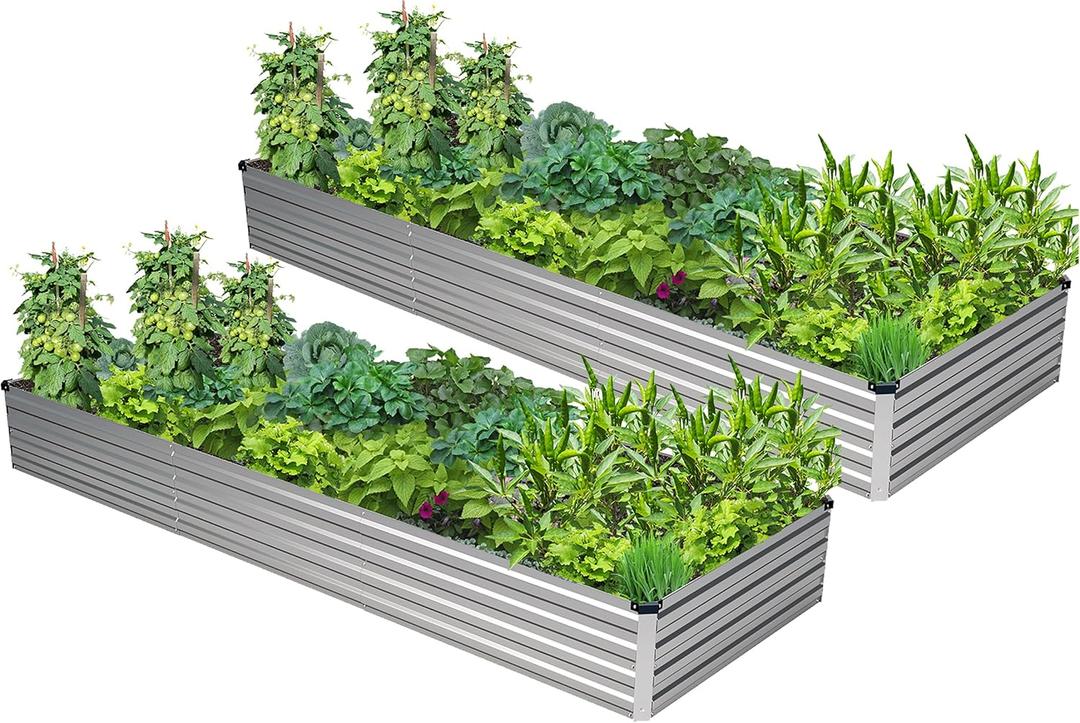 2PCS 9x3x1ft Galvanized Raised Garden Bed,Outdoor Planter Box Metal Patio Kit Planting Bed for Vegetables Flowers Herb,Silver