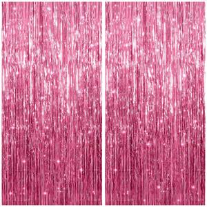 KatchOn, Pink Streamers for Pink Party Decorations - XtraLarge 3.2x8 Feet, Pack of 2 | Pink Backdrop for Birthday Decorations | Pink Tinsel Backdrop for Bachelorette, Wedding, Baby Shower Decorations