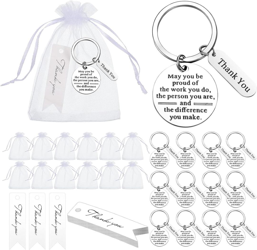 Yinkin 36 Pcs Employee Appreciation Gifts Bulk for Coworkers Keychains Organza Bags with Cards for Teacher Nurse Staff Gifts(Silver)