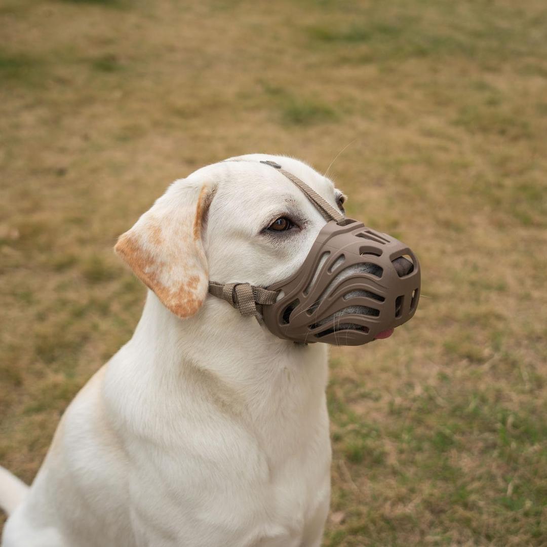 Dog Muzzle for Large Dogs Silicone Dog Muzzle, Dogs can Pant and Drink to Prevent Biting, Chewing and Barking (Coffee, S-4)