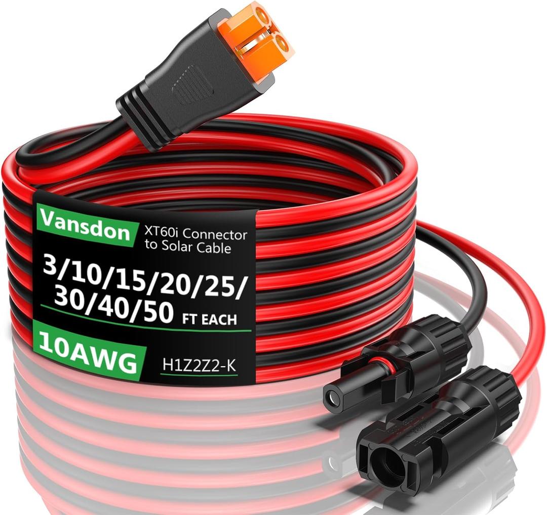 Vansdon Solar to XT60i Extension Cable 10AWG 50FT XT60i Female to Male Connector for RV Foldable Solar Panel, Portable Power Station, Solar Generator
