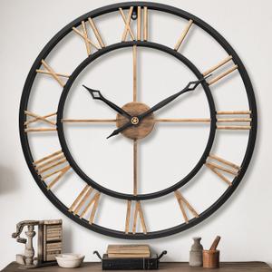 16 Inch Modern Decorative Metal Wall Clock with Big Black Roman Numerals Large Wall Clocks for Living Room Decor, Bedroom, Kitchen, Office,Housewarming Gift