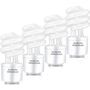 Winkcao CFL Light Bulbs GU24 Base, T3 Spiral 13Watt (60Watt Equ) Soft White 2700K 900lm Compact Fluorescent Light Bulbs, UL Approved, 120v 60Hz, Self Ballasted CFL Bulbs, Pack of 4