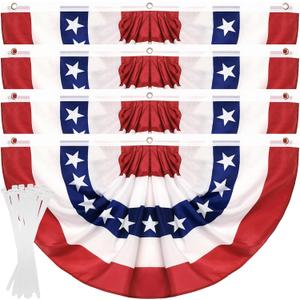 4Pack 3x6 FT American Flag Bunting, US Pleated Fan Flag 4th of July Decorations, Fourth of July Patriotic Bunting with Zip Ties for Independence Day Memorial Day Patriotic Decoration Indoor Outdoor