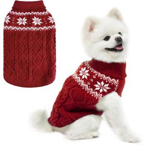 Warm Winter Pink Dog Sweater - Cold Weather Pet Clothes for Small Medium Large Dogs Indoor Outdoor, Soft Classic Knit Puppy Apparel Coat, Dark Red, S