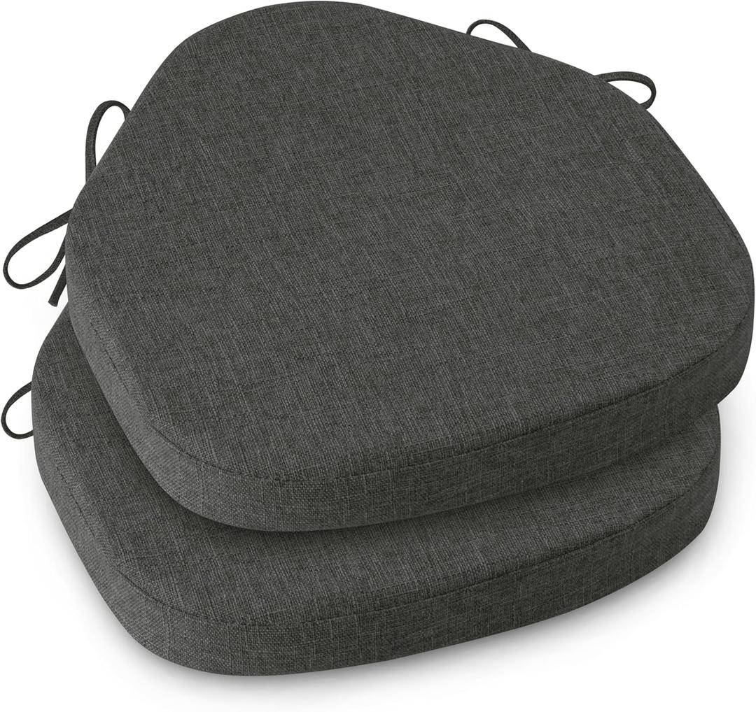 AddGrace Chair Cushions for Dining Chairs Set of 2 Windsor Kitchen Seat Cushions with Removable Textured Cover and Non Slip Bottom Indoor Seat Pads with Ties and Foam (16.5x15.5 Inches Darkgrey)