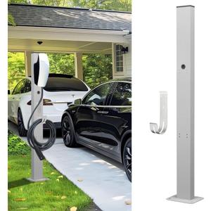 Tesla Charger Pedestal Outdoor, EV Charger Stand with Holder for for EV Charger, Tesla Pedesta for Telsa Gen 3, Tesla Mobile Connector & J1772 Wallbox Charger (Brushed White (with Hook))