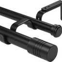 Creatyi 1 Inch Heavy Duty Double Curtain Rods 32 to 129 Inch Adjustable Double Curtain Rods for Windows for Bedroom Living Room Kitchen Study Office (Black)