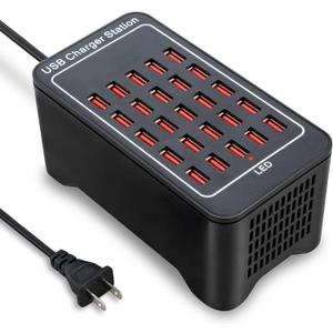 USB Charging Station, 25 Port 125W(25A), Travel Desktop USB Rapid Charger, Multi Ports Fast Charging Station Organizer Compatible with Smartphones, Tables, and More Devices