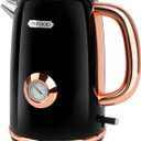 INFOOD Retro Electric Kettle 1.7L/57oz with Thermometer - 1500W Fast Boiling Stainless Steel Hot Water Tea Kettle, BPA-Free, Cordless, Auto Shut-Off, Boil-Dry Protection, Black