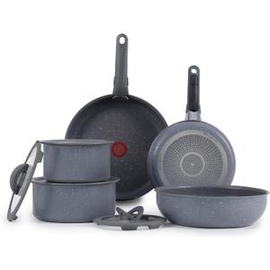 T-fal Ingenio Essentials Cookware Set with Detachable/Removable Handle 11 Piece, Granite Titanium Non Stick, Oven Broiler Safe 500F, Stackable, Pots and Pans Set, Frying Pans, Dishwasher Safe, Gray