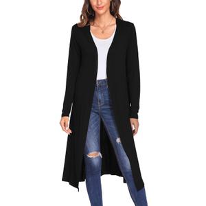 Bluetime Women Plus Size Cardigan Long Sleeve Lightweight Long Open Front Maxi Cardigan (XXXXL, Black)