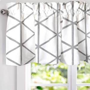 DriftAway Raymond Geometric Triangle Trellis Pattern Lined Thermal Insulated Energy Saving Window Curtain Valance for Living Room 2 Layers 52 Inch by 18 Inch Plus 2 Inch Header Gray and White (Grey)